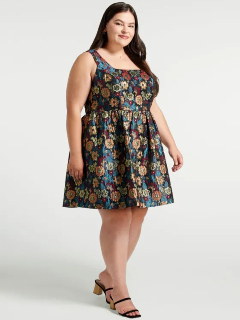 ModCloth Brocade Floral Fit & Flare Square Neck Dress | Size 2X - NWT